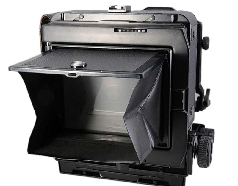 Toyo 45A II Large format field camera with a fold-out viewing hood